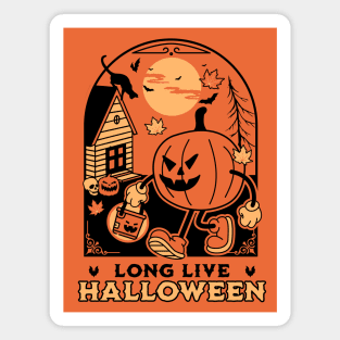 Long Live Halloween - Retro Vintage Halloween Pumpkin Cat Magnet